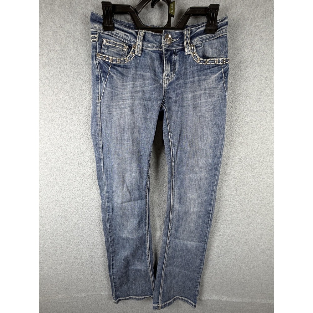 LA Idol USA Jeans Womens 1 Blue Bootcut Juniors Rhinestone Embroidered Denim